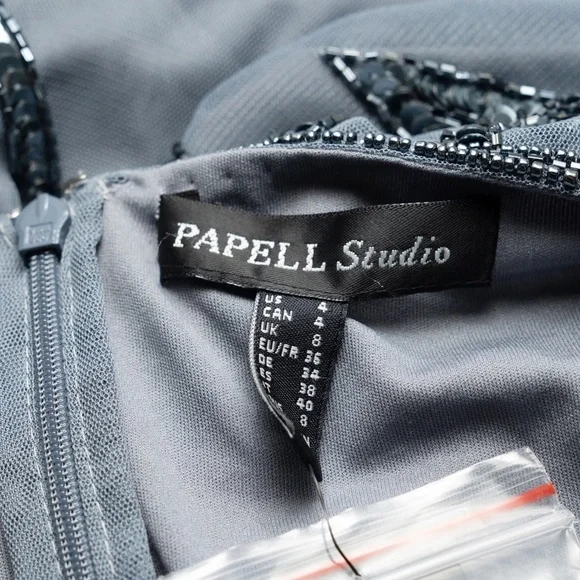 Adrianna Papell‎ - Beaded Mesh Flutter-Sleeve Dress - Picture 4 of 12